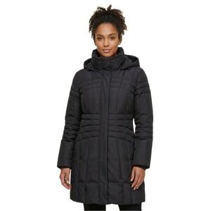 Womens Black Long Winter Coat Knee Length Warm Jacket Calvin Klein Size XL